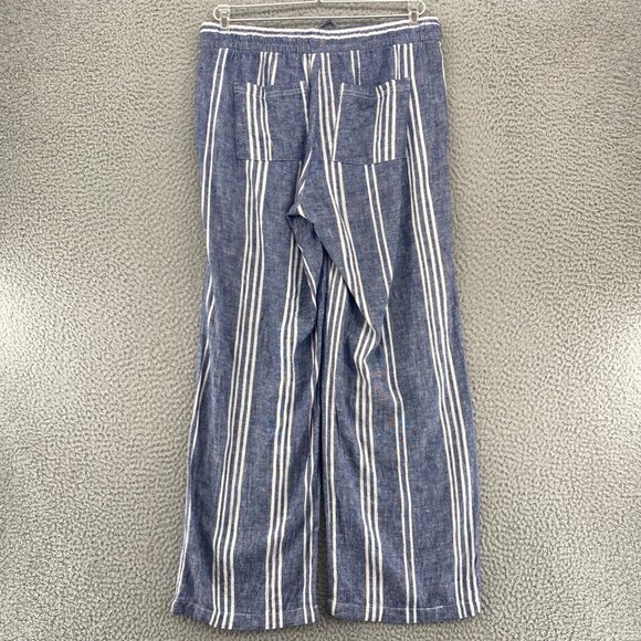 Old Navy Pants Womens Small Blue Striped Linen Blend Straight Leg Ankle Pull On - Picture 3 of 12
